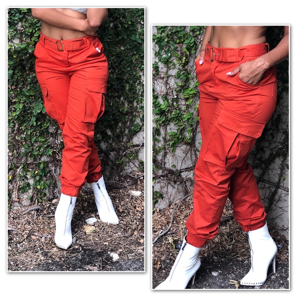 Orange Belted Cargo Pants - Picture 2 of 7